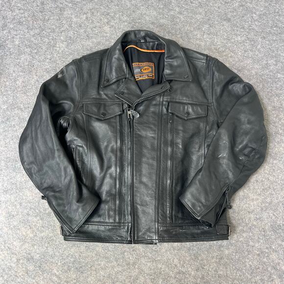 First Classics Genuine Leather Black Biker Jacket Mens Full Zip Black Size Large - Picture 1 of 15